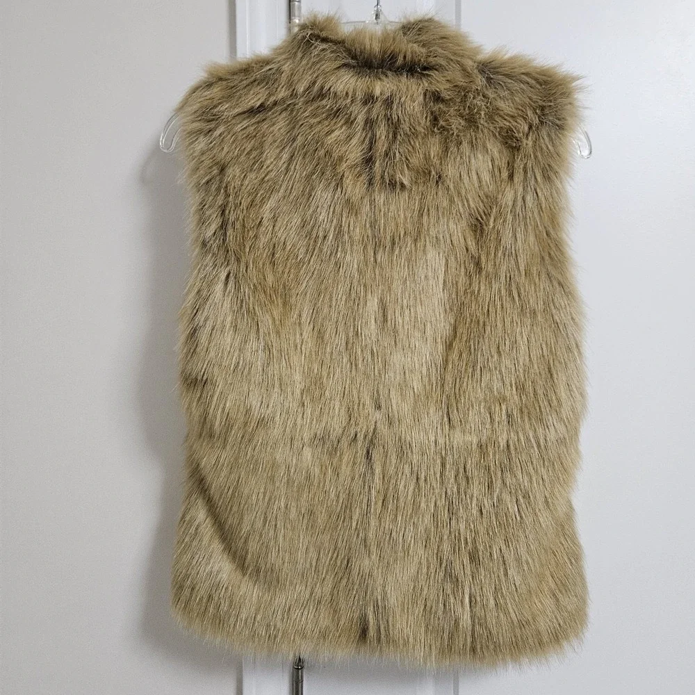 INC International‎ Concepts Vest Womens Sm Brown Faux Fur Open Front Sleeveless